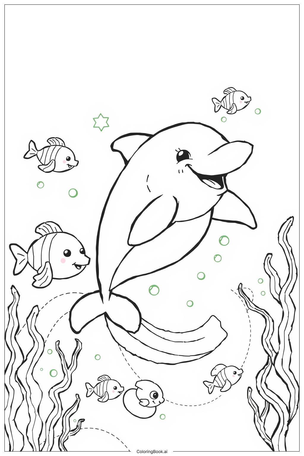  Dolphin swimming Coloring Page 