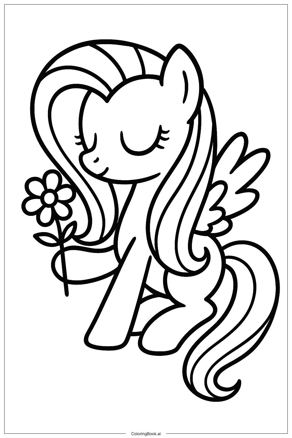  Trang tô màu Fluttershy Cầm Một Bông Hoa 