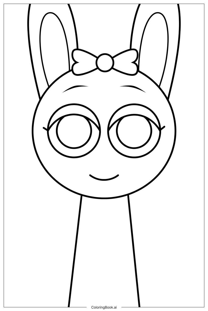 Page de coloriage Sprunki Bunny Friend Smiles With Sweet Bow