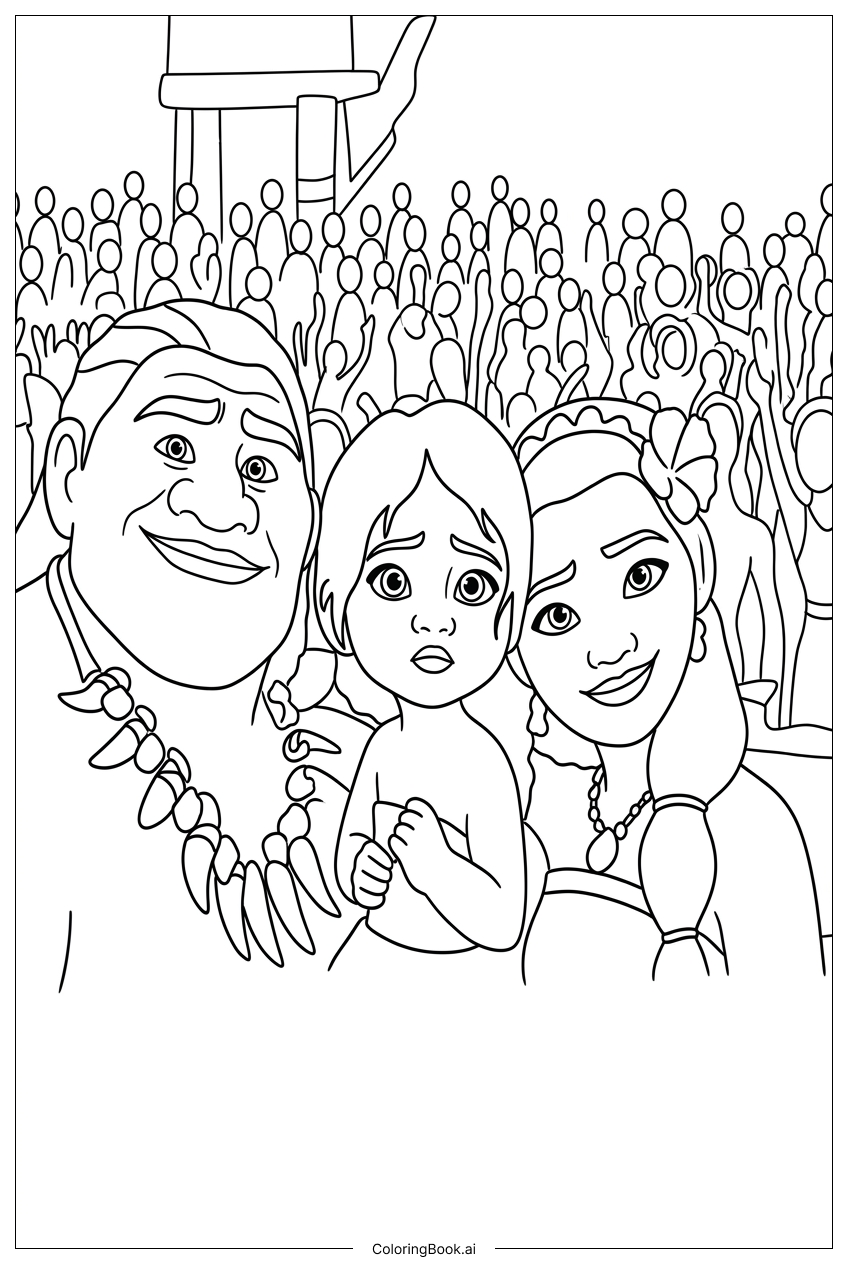  Moana 2 Familie jubelt bei Dorffest Ausmalseite 