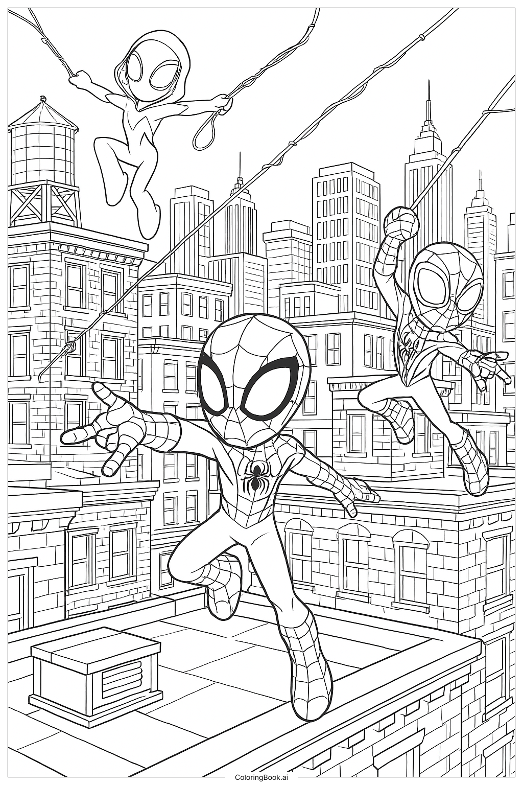  Página para colorear de Spidey y sus increíbles amigos: una persecución dinámica en la azotea 