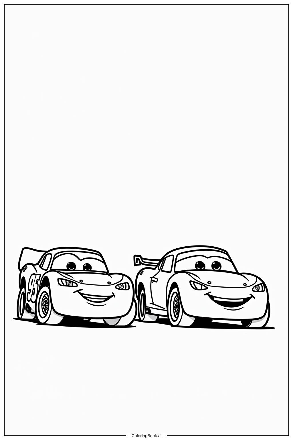  Página para colorear de Rayo McQueen con Sally en el Cozy Cone Motel 