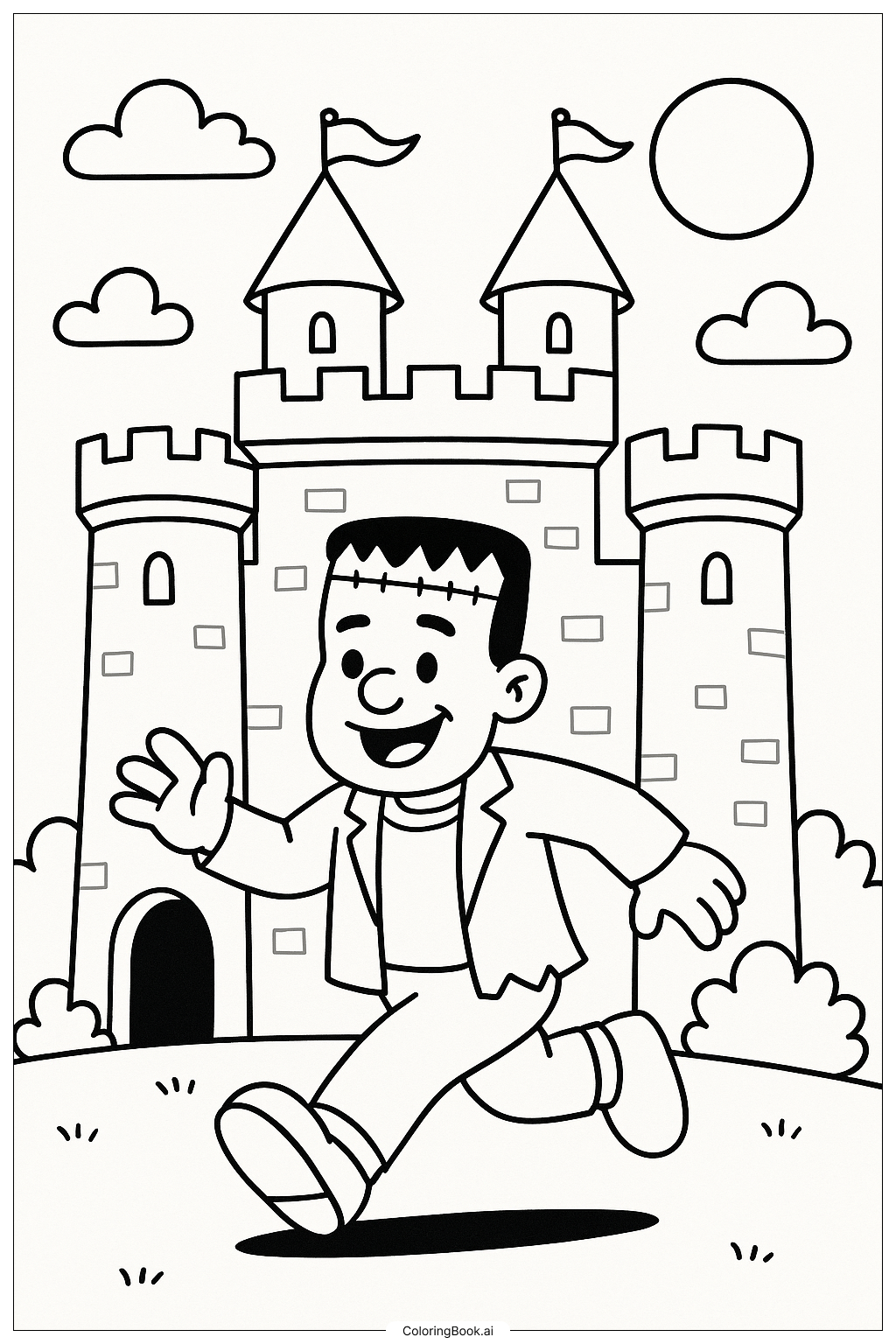  Frankenstein flieht aus dem Schloss Ausmalseite 