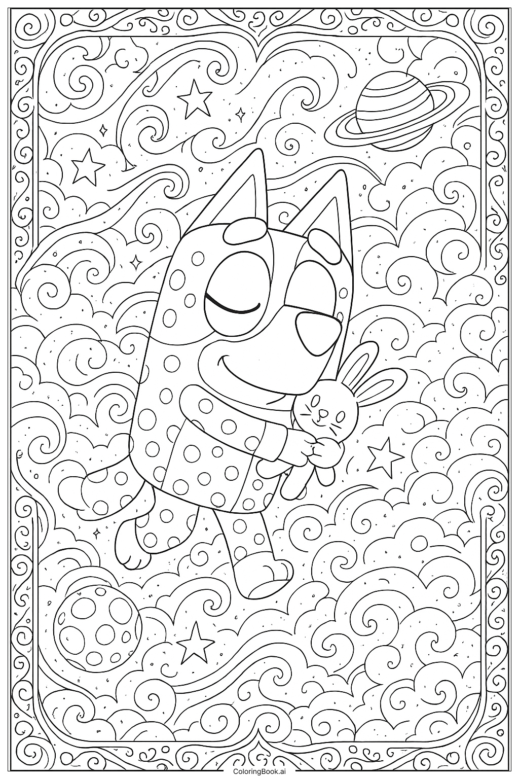  Page de coloriage Le rêve de Bluey de l'épisode Sleepytime 