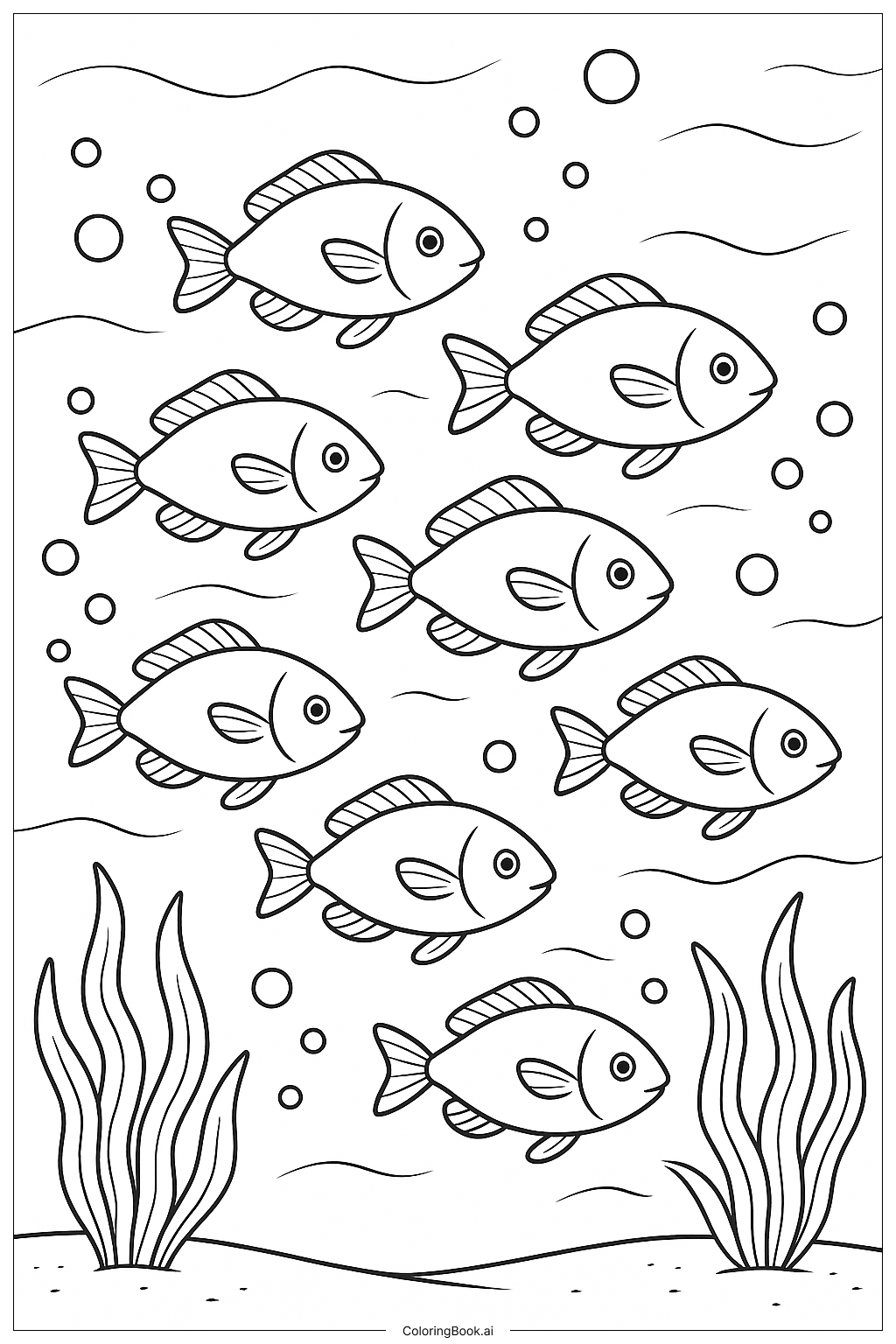  School Of Fish Under The Sea Coloring Page 