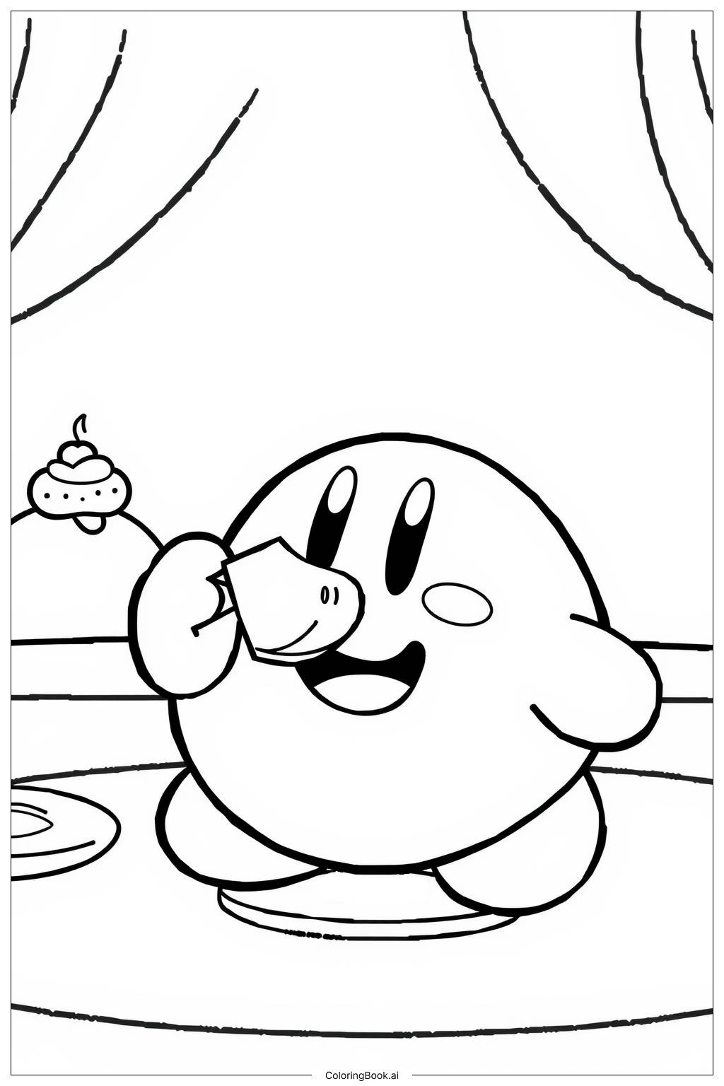  Kirby eating a delicious cake Coloring Page 