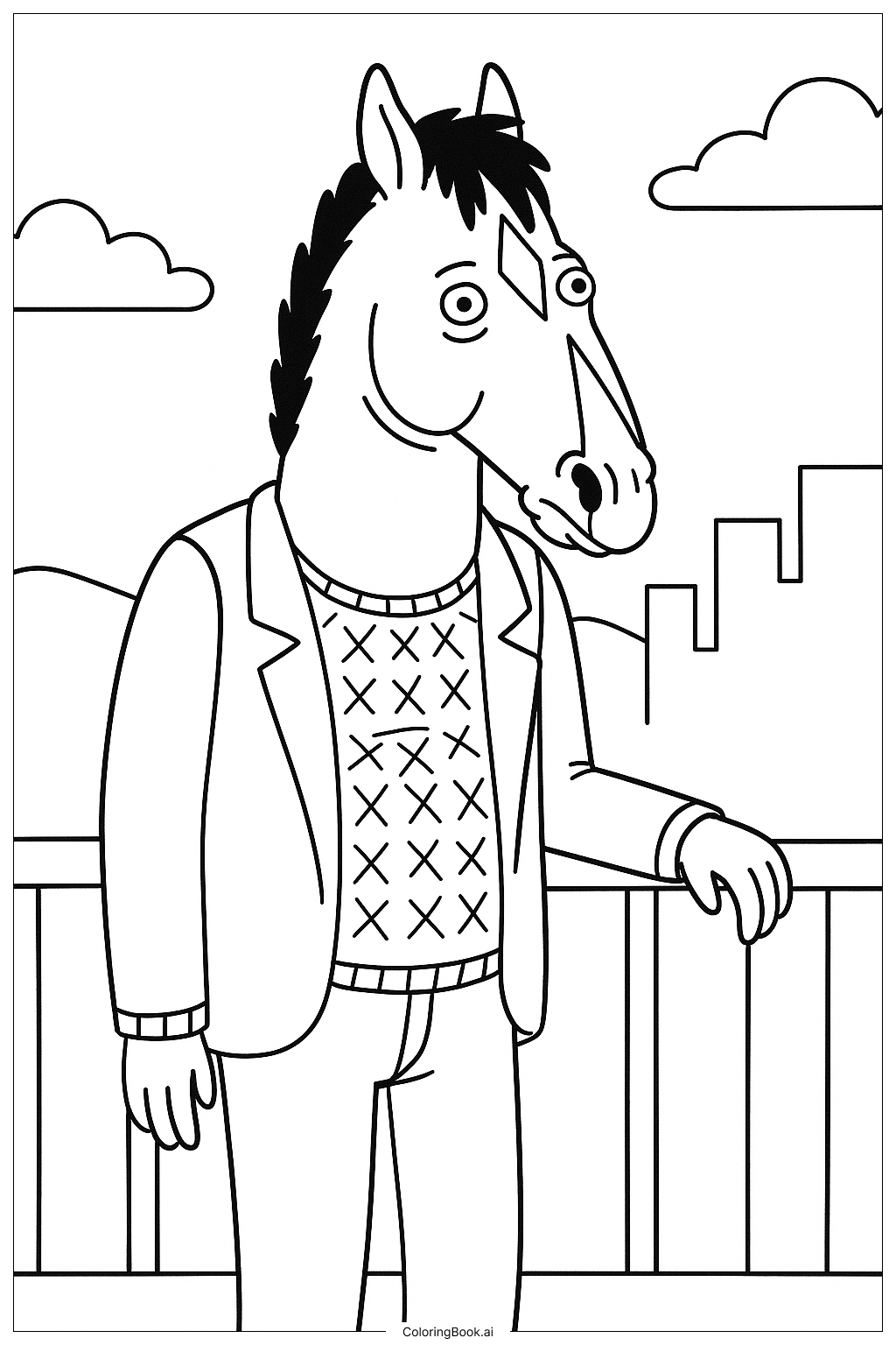 Page de coloriage Bojack Horseman sur le Balcon 