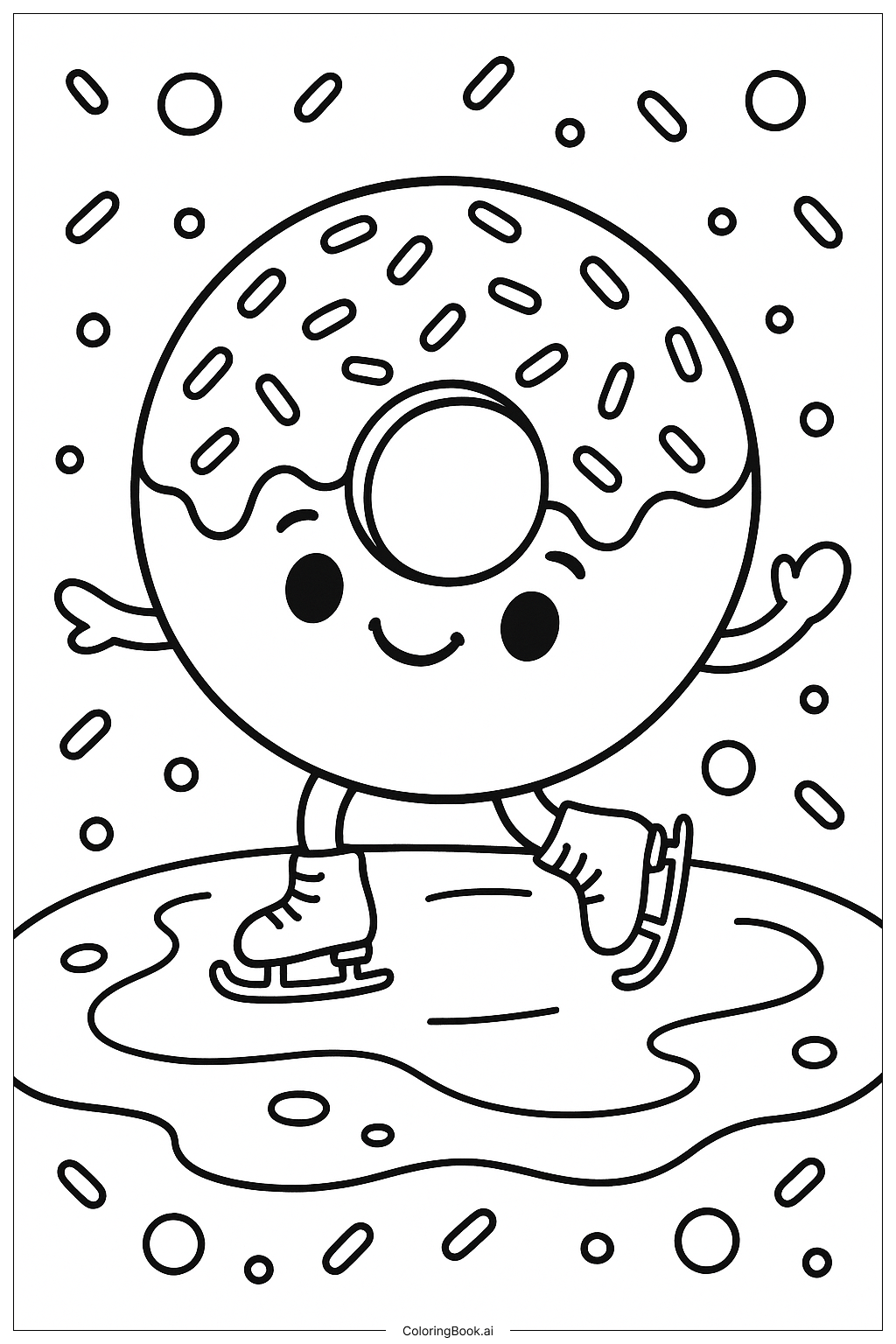  Donut Skating On Icing Rink Coloring Page 