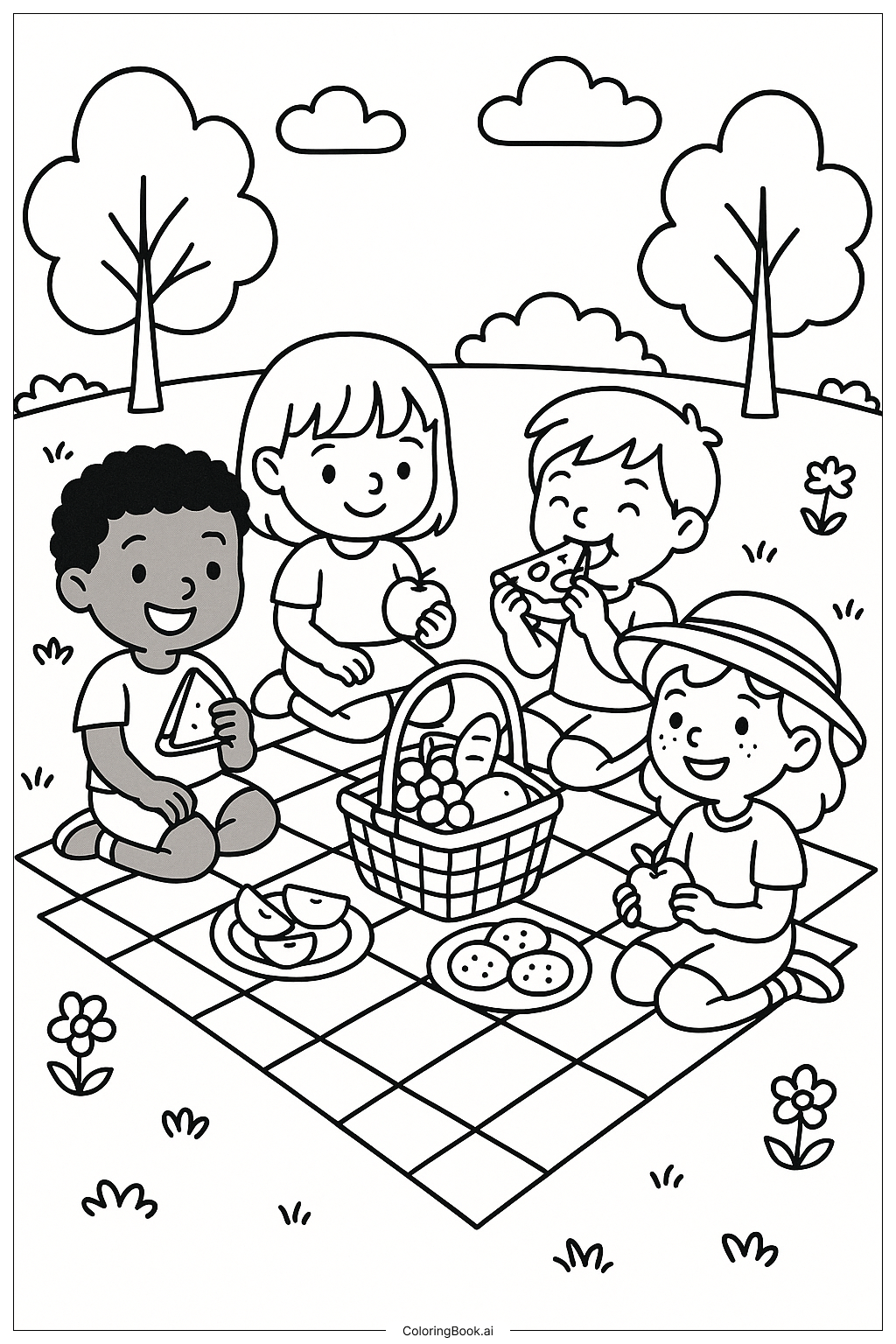  A Summer Picnic In The Park Coloring Page 