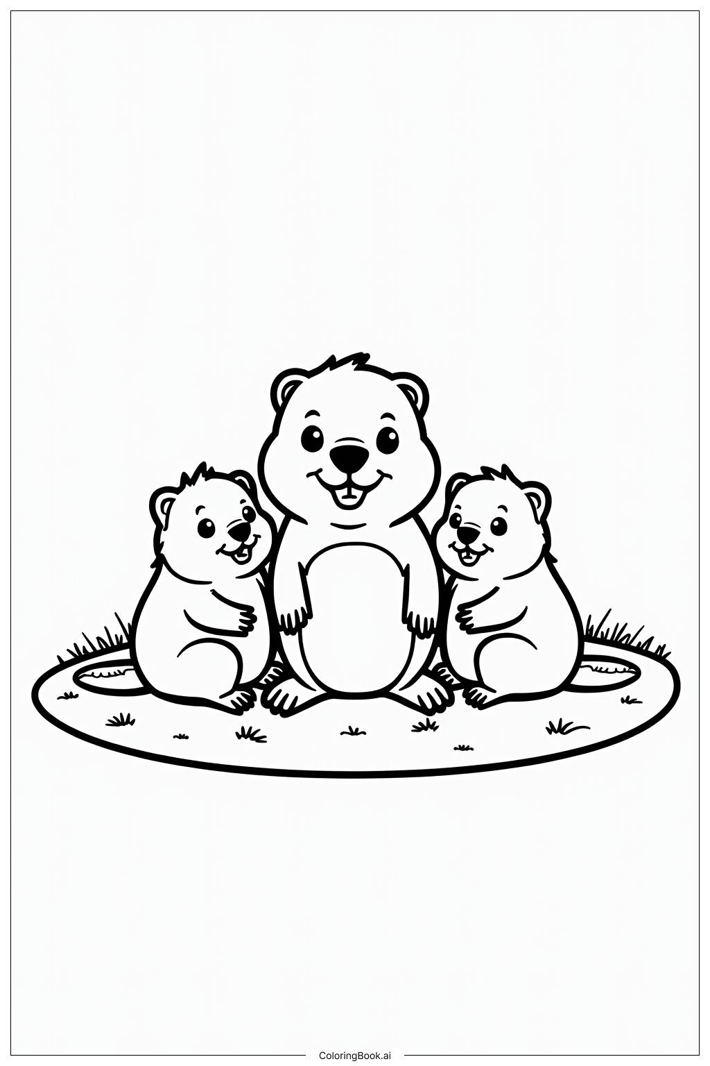  Ground Hog Family in Burrow Coloring Page 