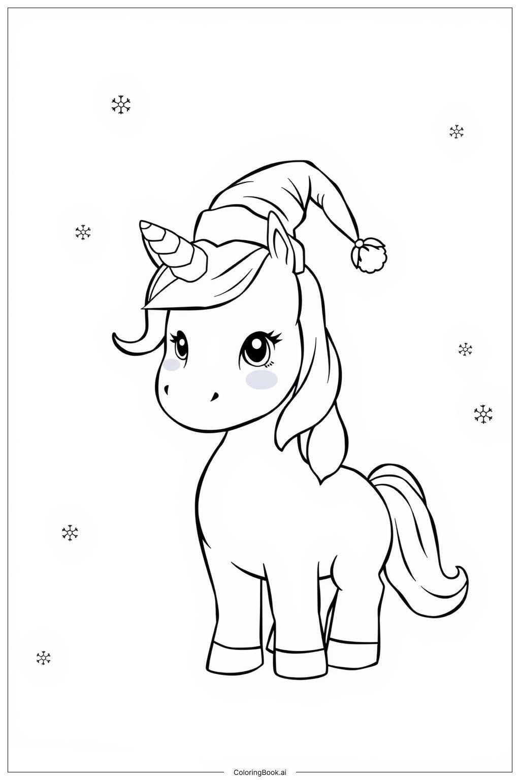  Page de coloriage licorne portant un chapeau de Noël 