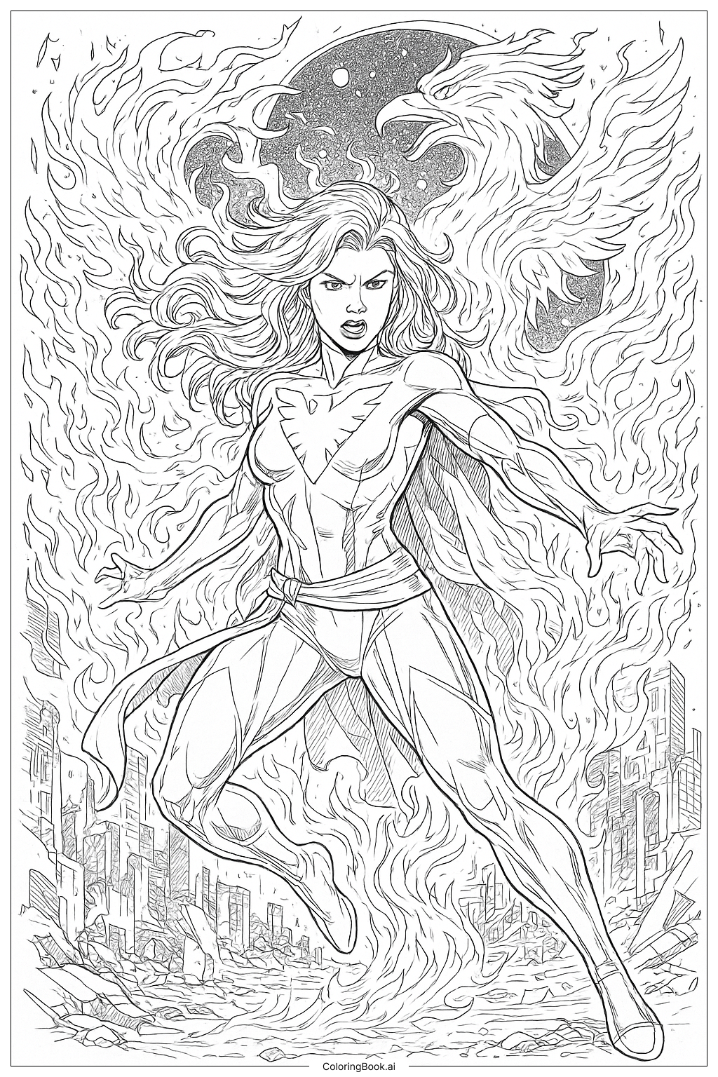  Página para colorear de X-Men Jean Grey como el Fénix 