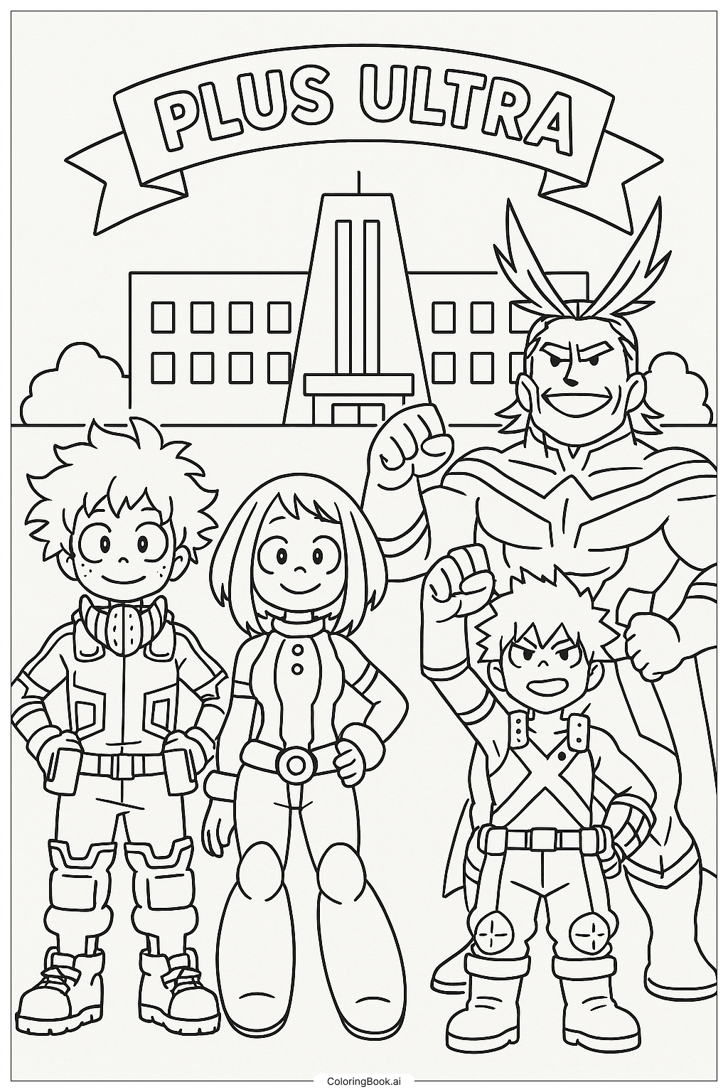  僕のヒーローアカデミア UA高校のヒーローたちの塗り絵ページ 