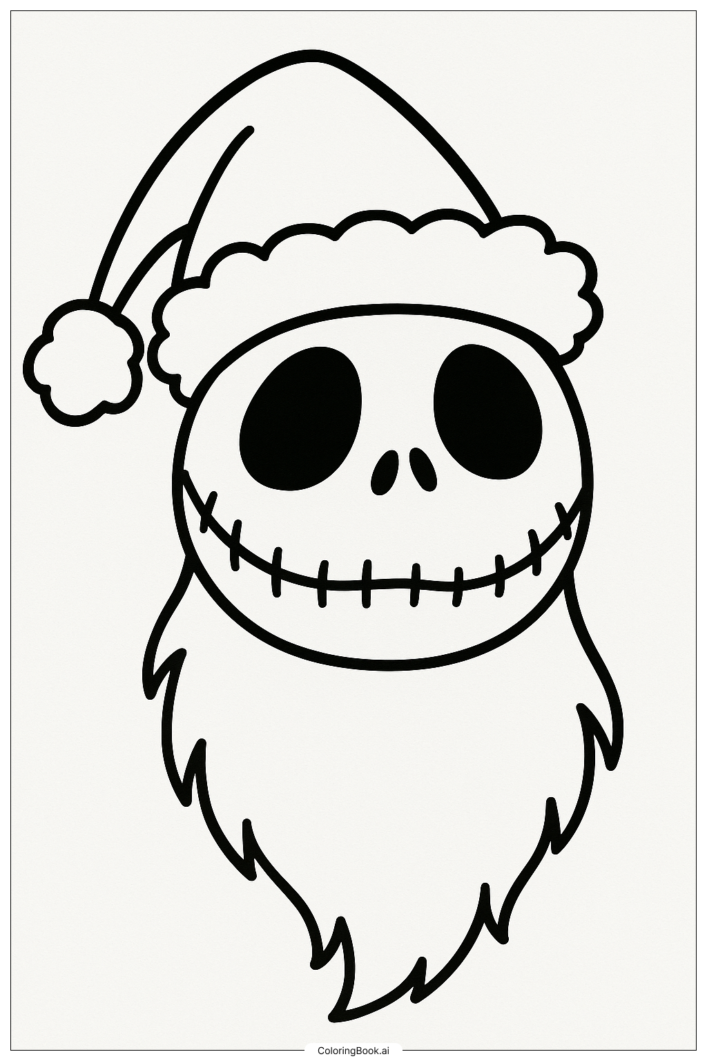  ナイトメア・ビフォア・クリスマスのジャックのサンタ帽子の塗り絵ページ 