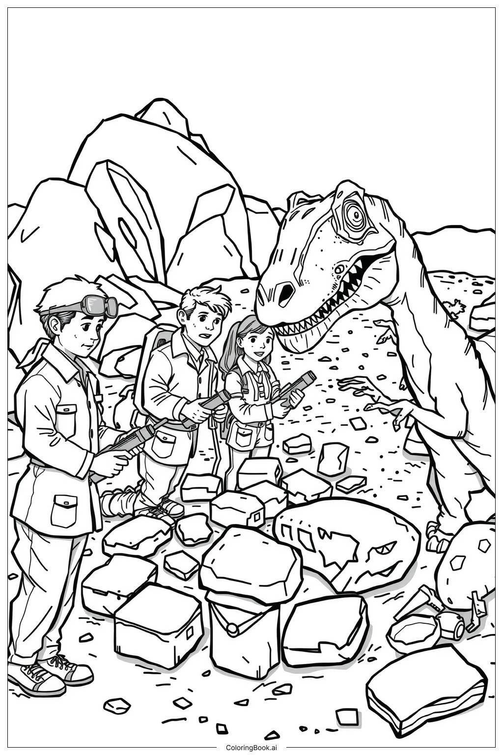  Jurassic World Expedition Team Discovering Fossils Coloring Page 