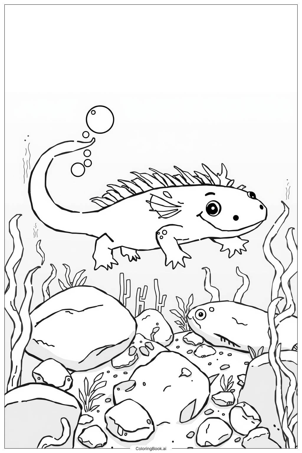  Page de coloriage Axolotl Nain Nageur-2 