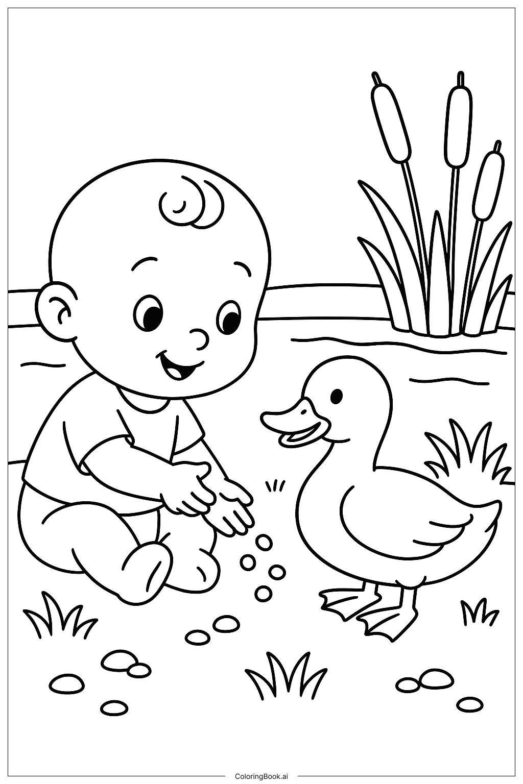  Baby Feeding A Duck Coloring Page 