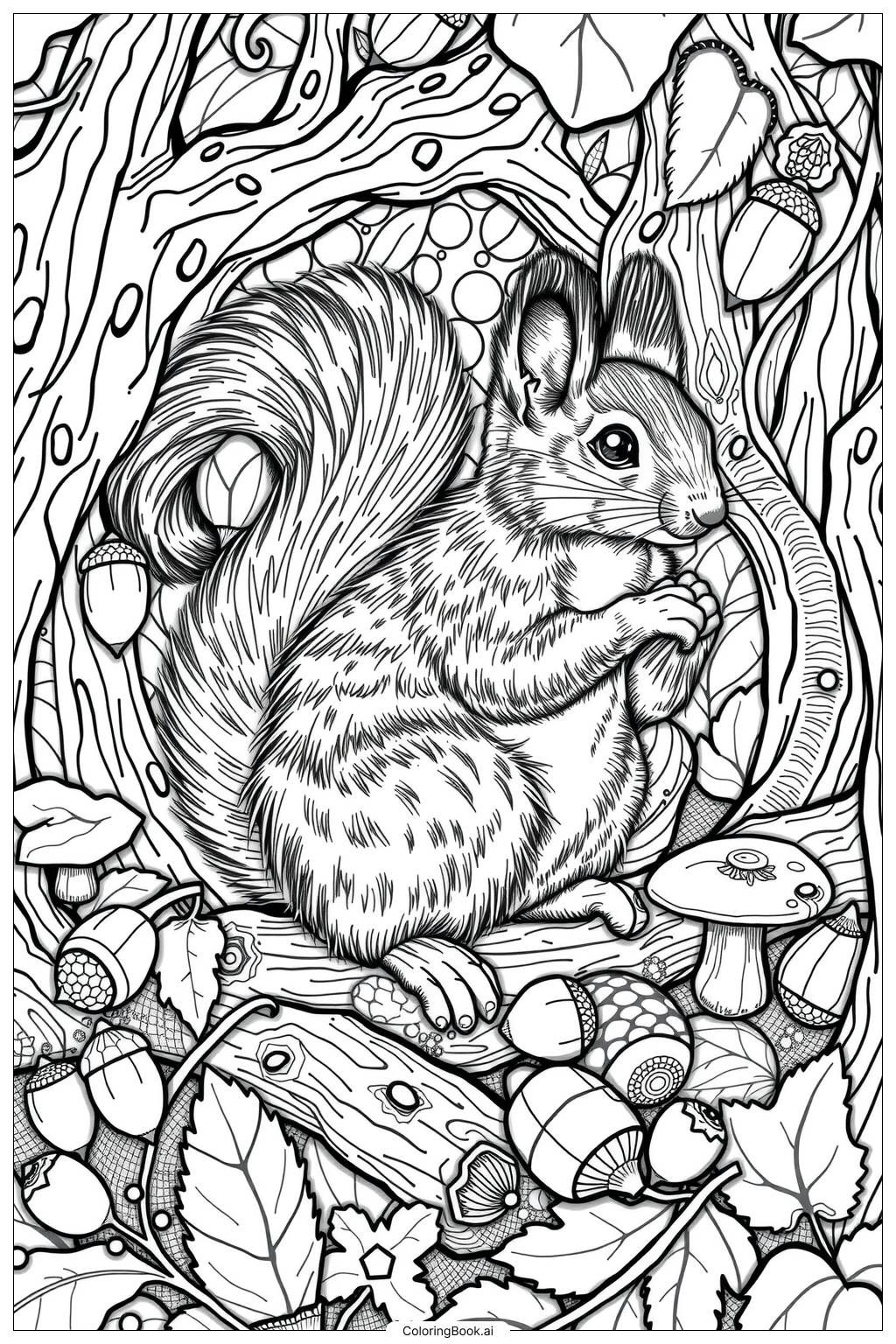  Squirrel's Quest for Food in Autumn Coloring Page 