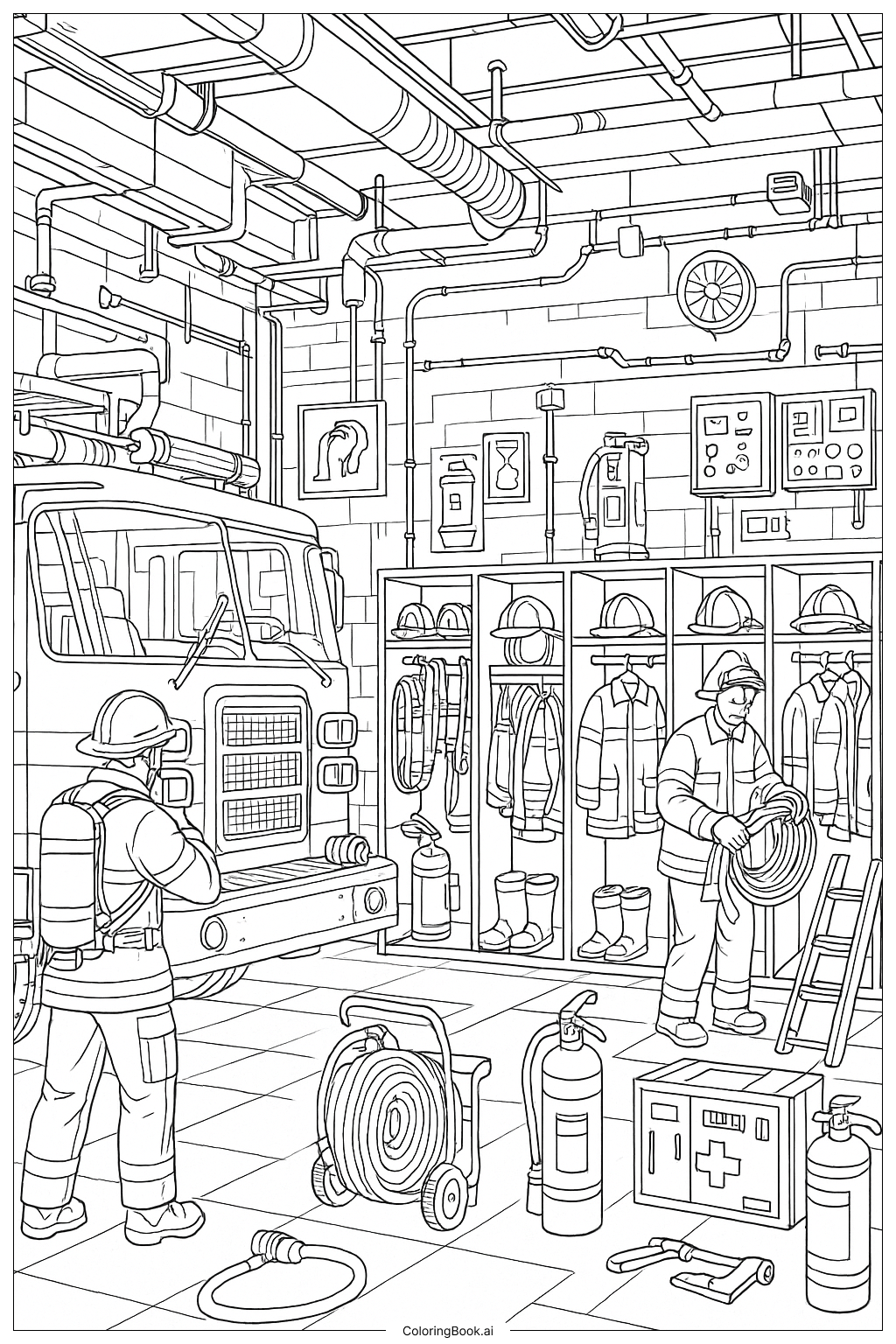 详细消防站内部安全场景