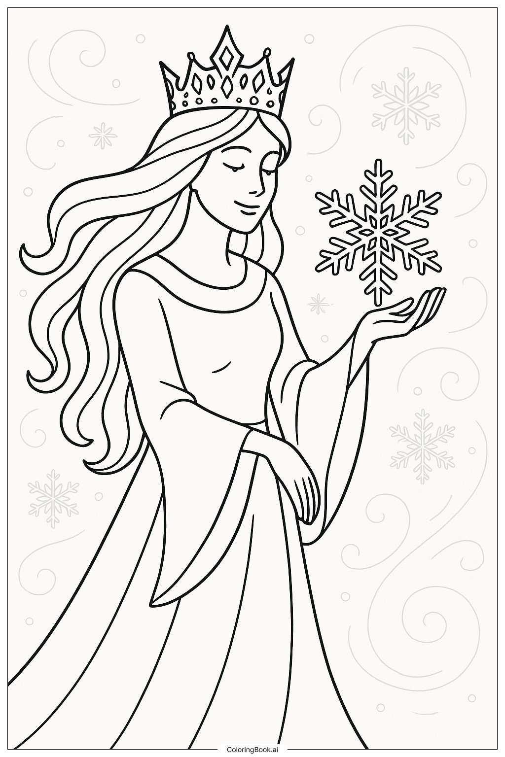  The Snow Queen Holding A Snowflake Coloring Page 