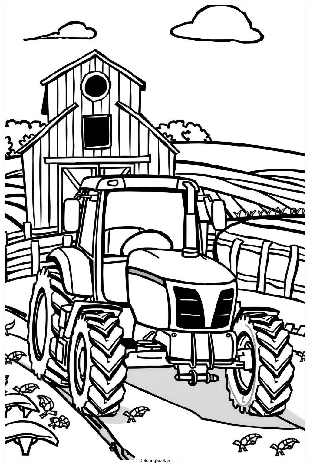  Page de coloriage Tracteur de Ferme Matin 