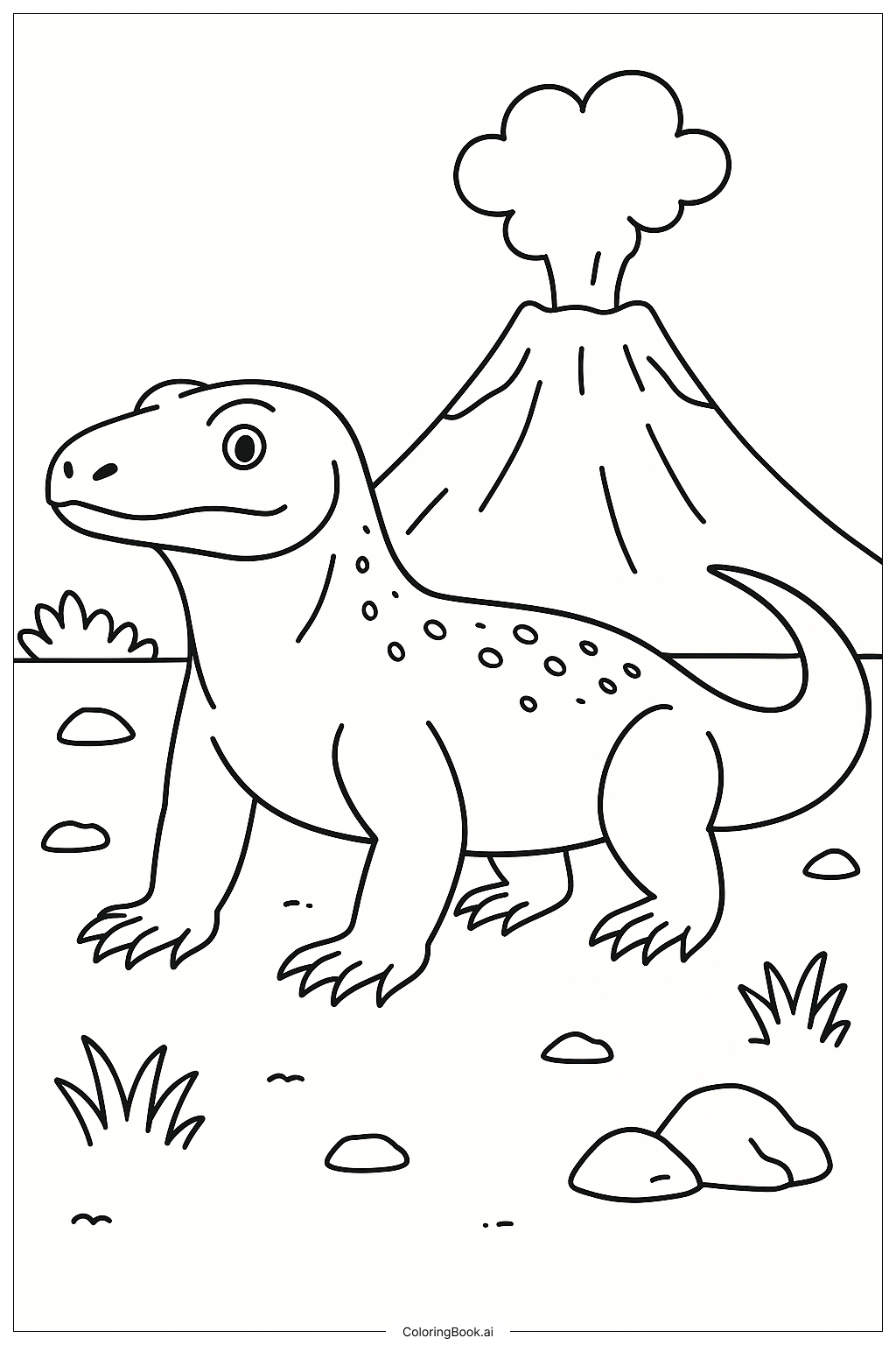  Komodowaran in der Nähe eines Vulkans Ausmalseite 