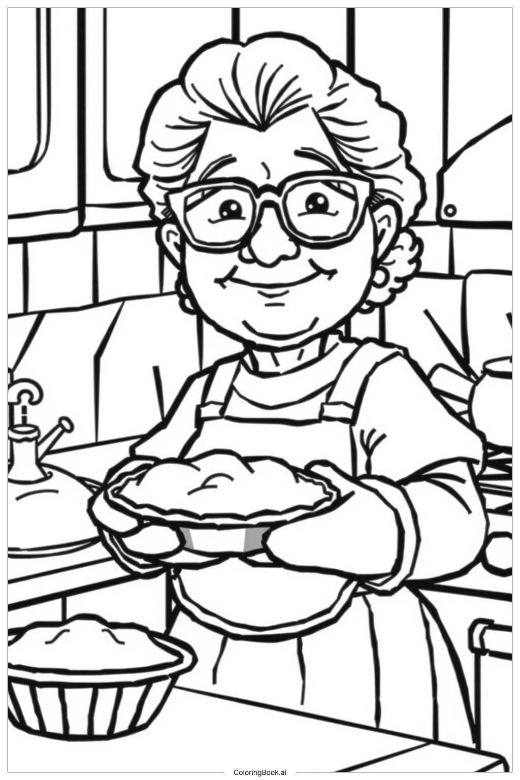  Granny Baking an Apple Pie Coloring Page 