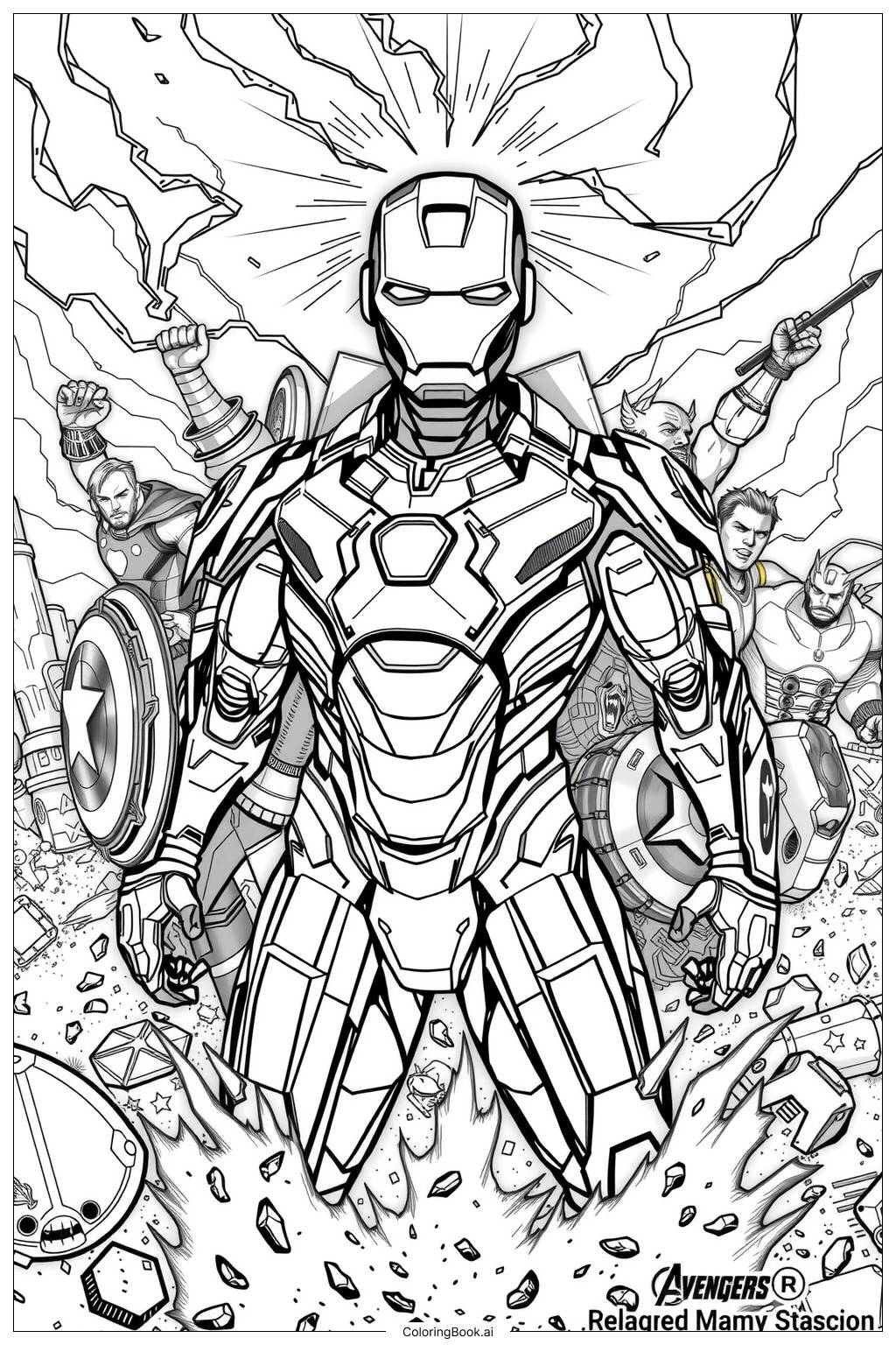  Page de coloriage Iron Man dirigeant les Avengers 