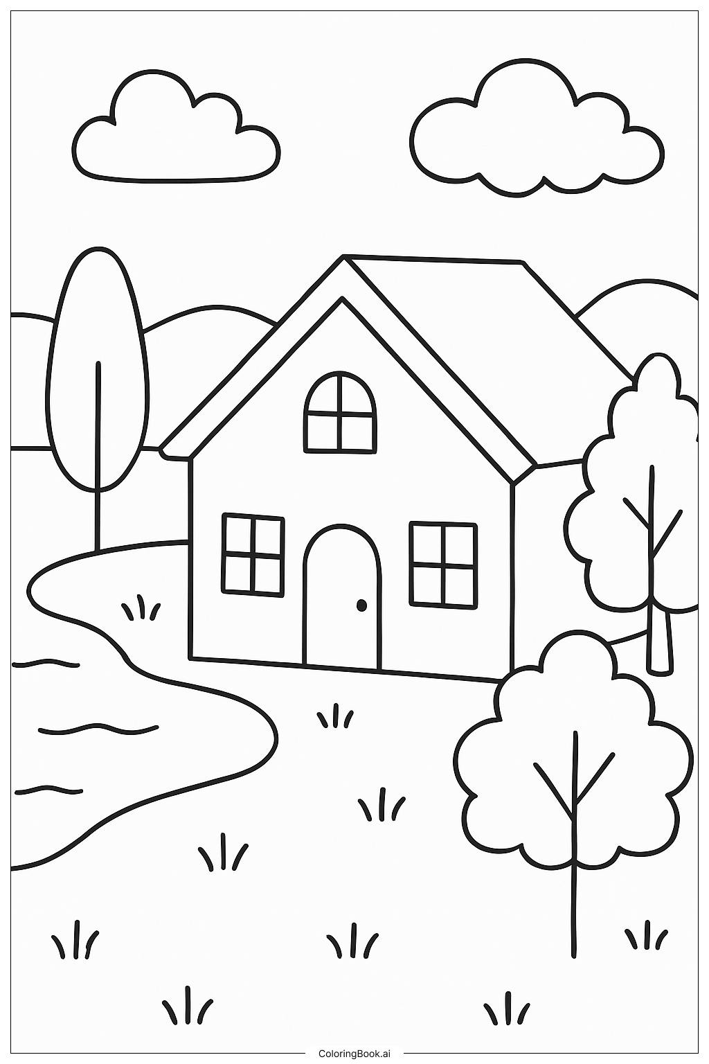 A House by a Lake Coloring Page