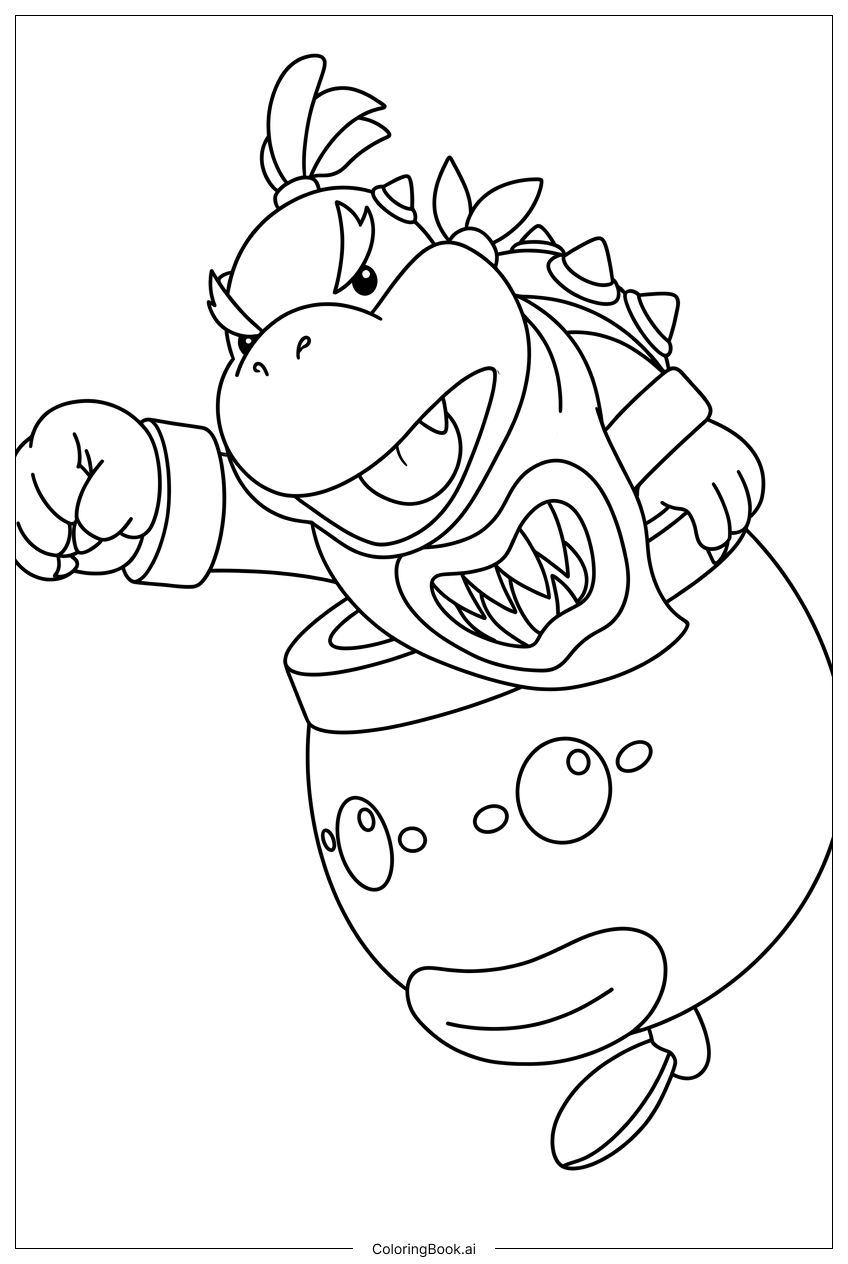 スピードアップしたピエロカーから攻撃するクッパJr.の塗り絵ページ