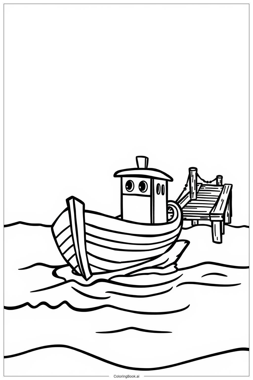  Page de coloriage Bateau de pêche amarré au quai 