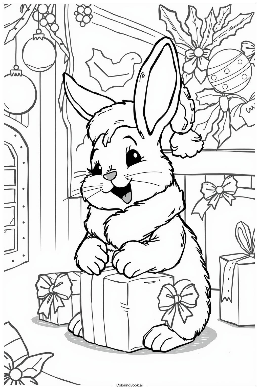  Christmas Bunny Gift-2 Coloring Page 