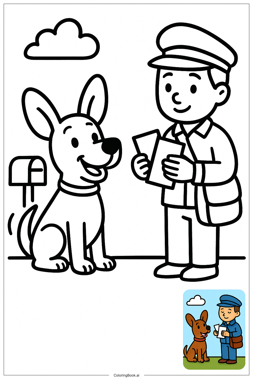  狗与邮差场景填色页 