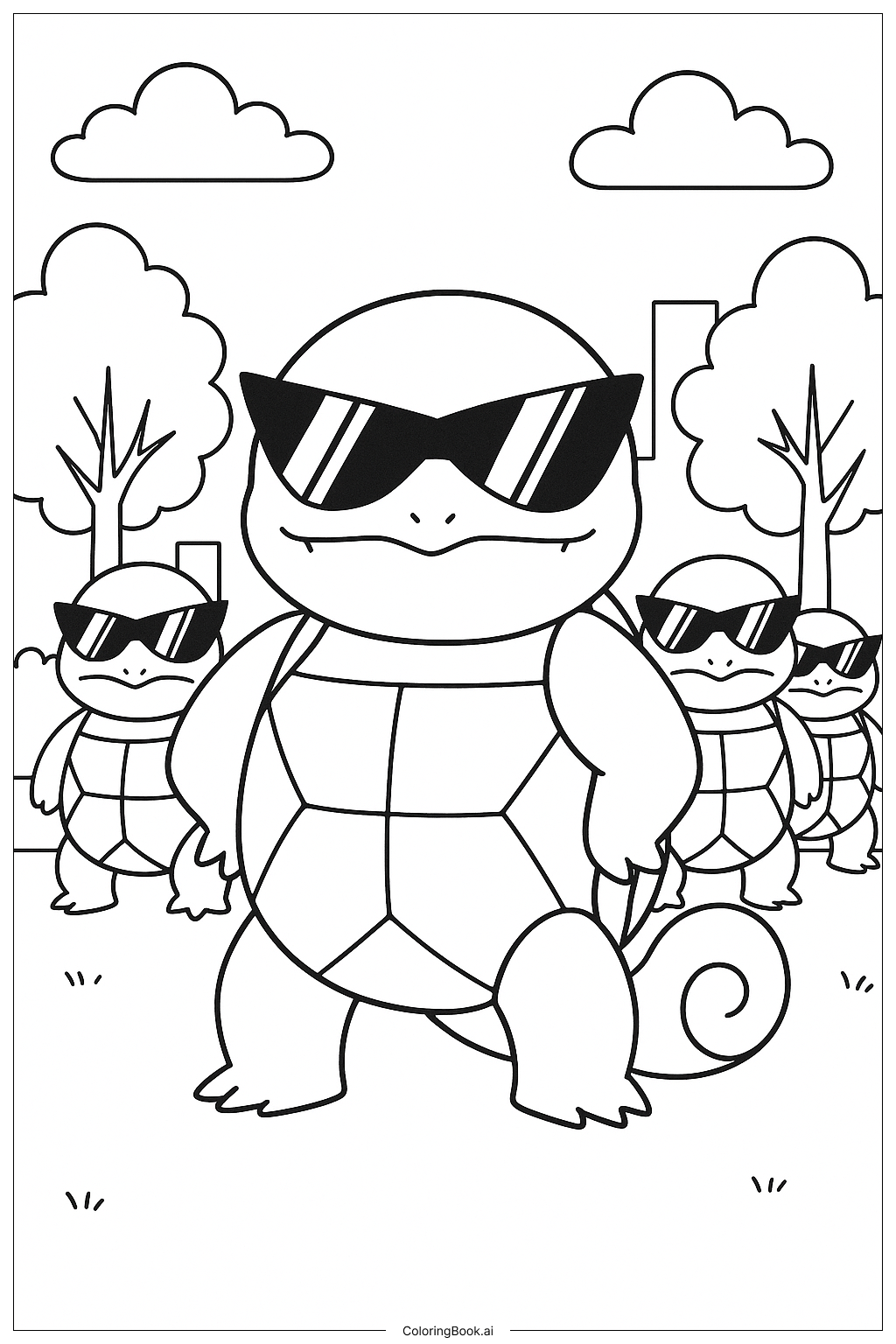  Página para colorear de Squirtle, el líder del Escuadrón Squirtle 