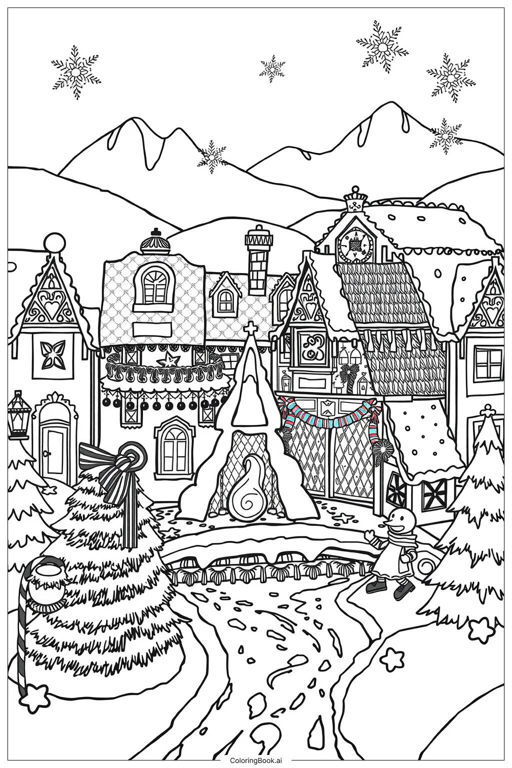  Gingerbread House Winter Wonderland Coloring Page 