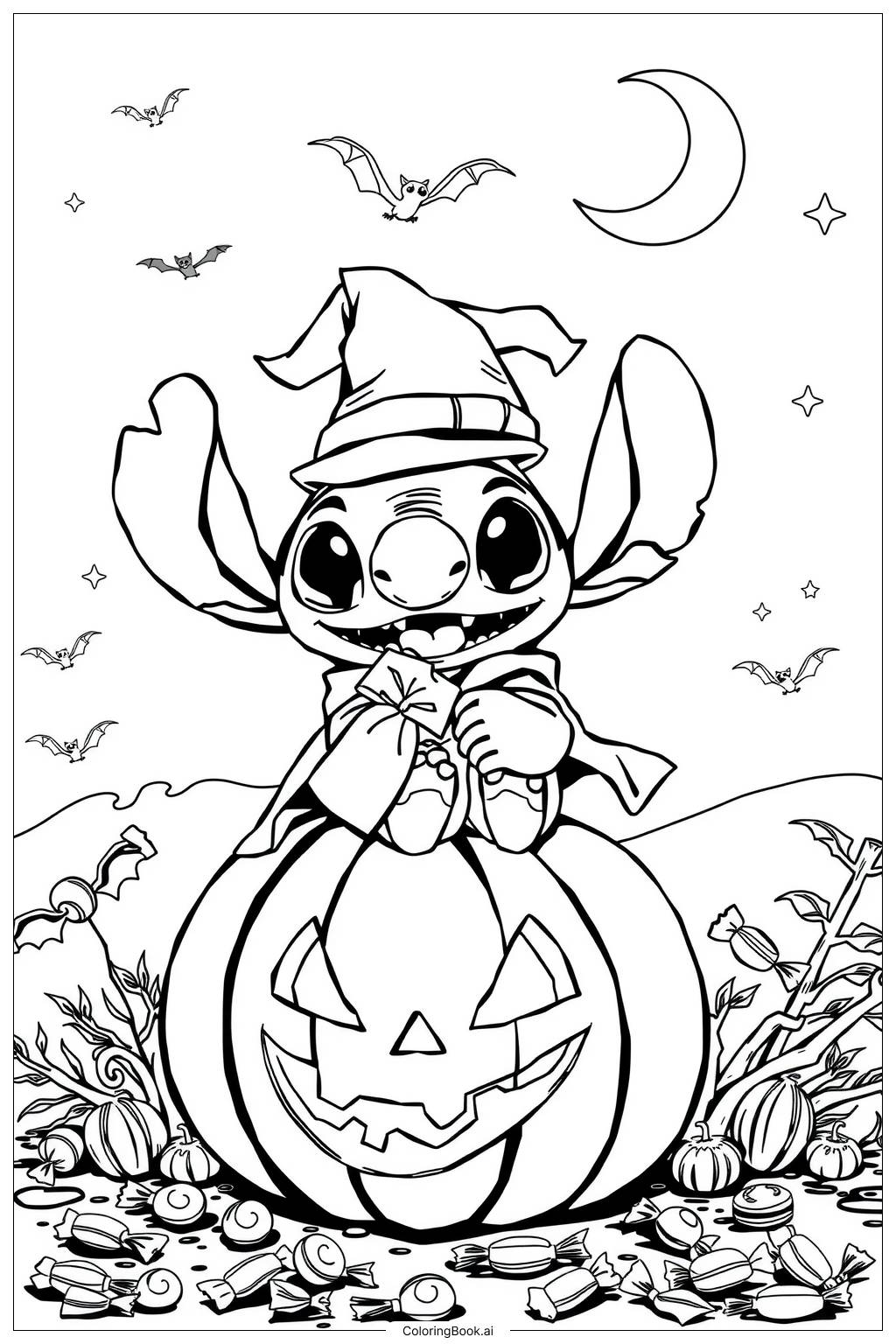  Page de coloriage Citrouille Halloween Stitch-2 