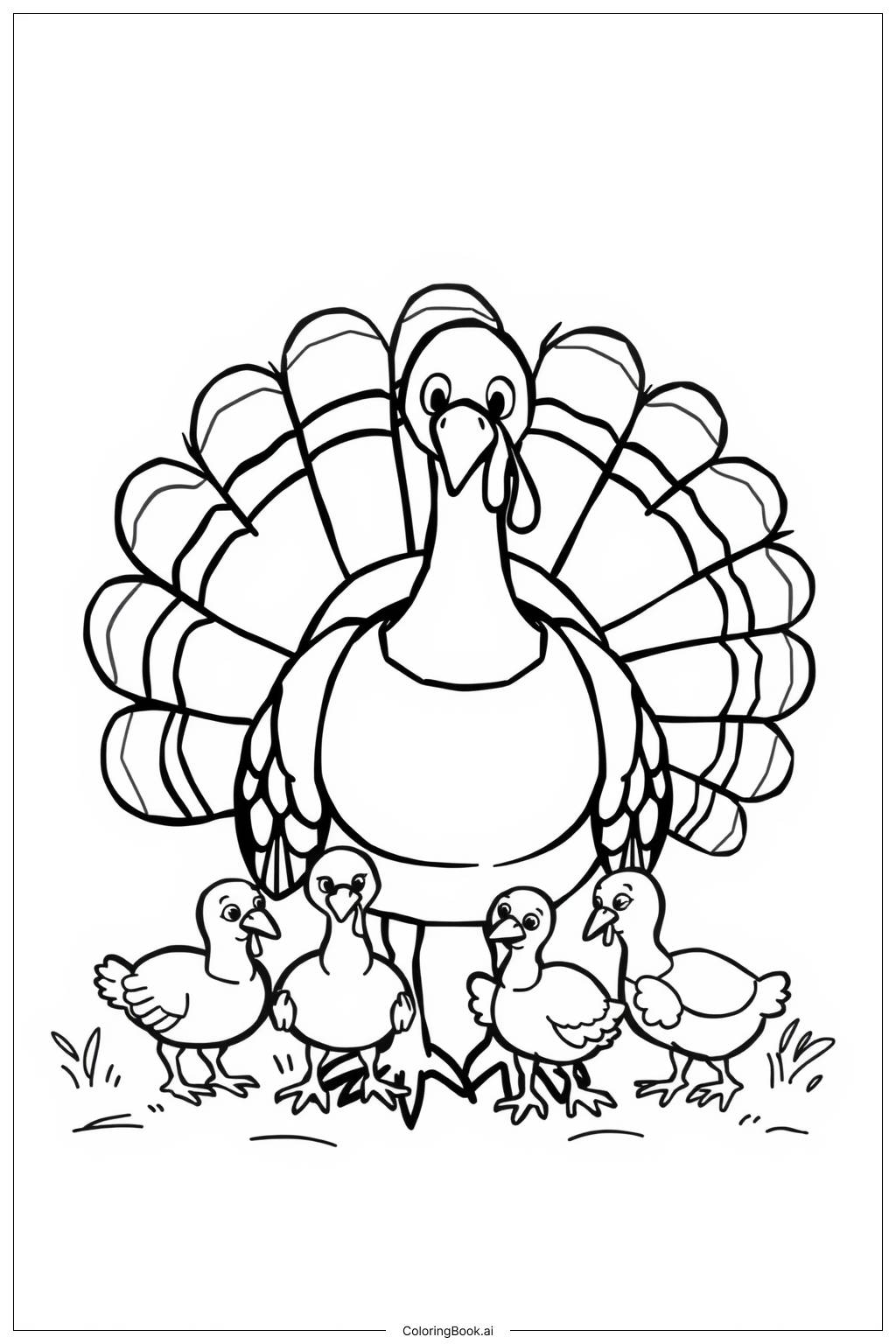  Turkey Mother Babies Coloring Page 