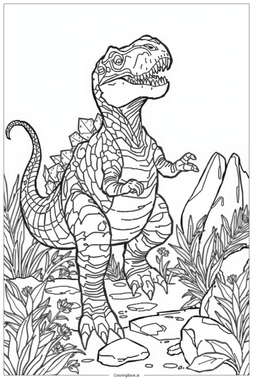  Página para colorir de Desenho de Dinossauro Fácil-2 