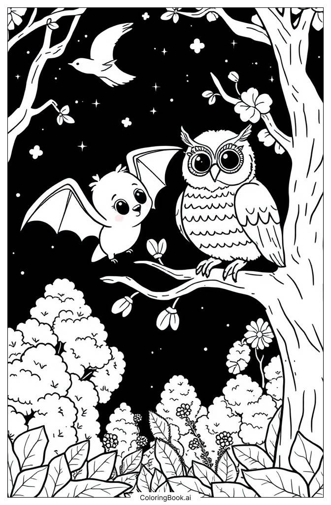  Page de coloriage Chauve-souris Kawaii 