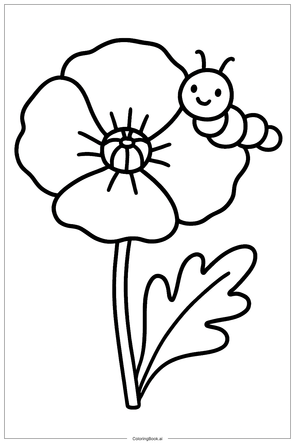  Trang tô màu Hoa Anh Túc Với Chú Sâu Nhỏ 