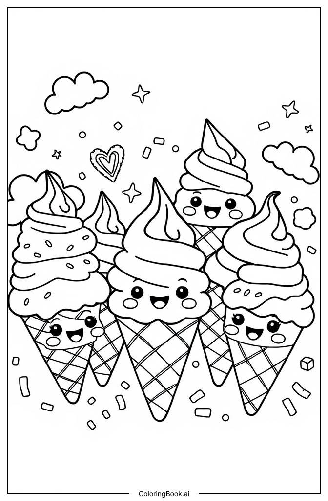  Kawaii Cute Ice Cream Coloring Page 