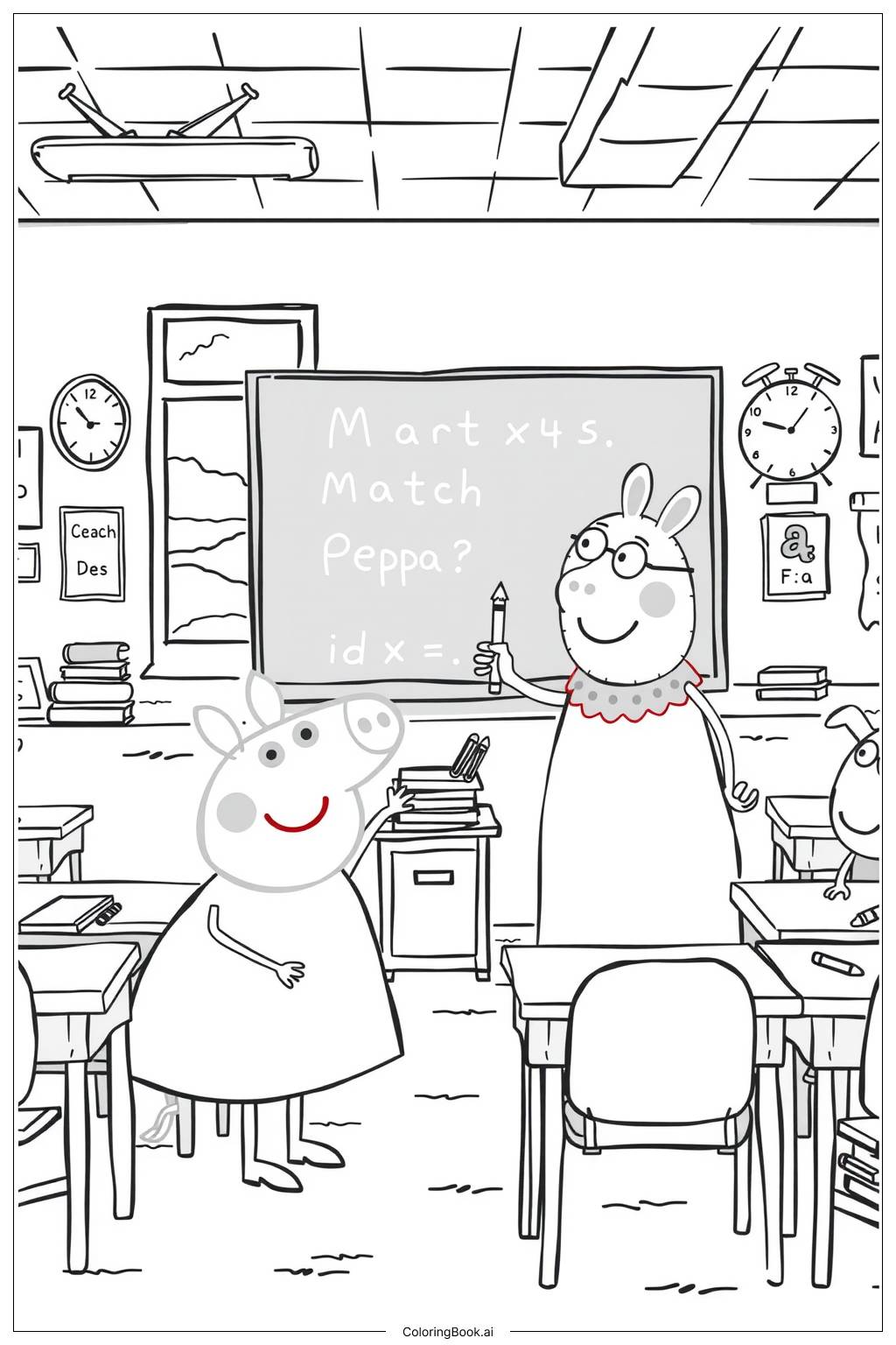  peppa pig school day with madame gazelle Coloring Page 