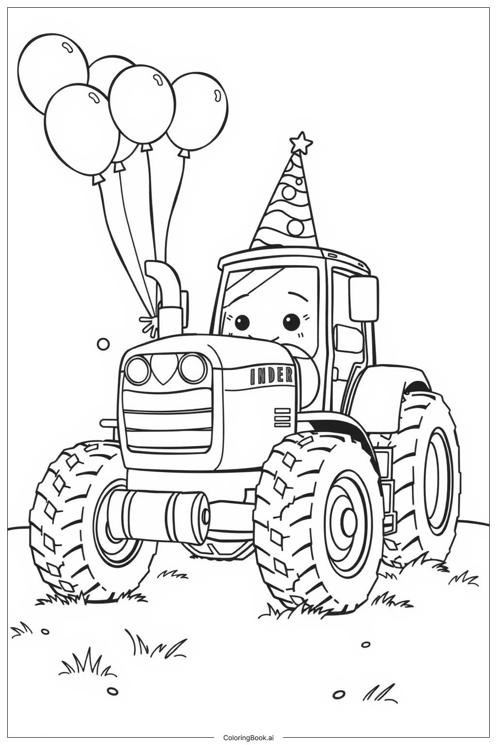  Página para colorear de Fiesta de Cumpleaños del Tractor Feliz 