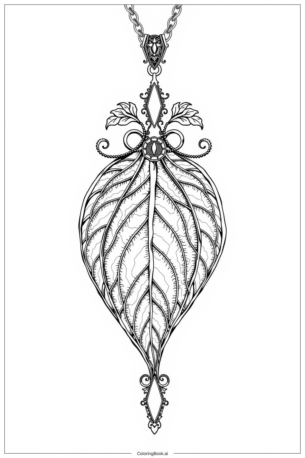  Leaf Shaped Pendant on a Necklace Coloring Page 