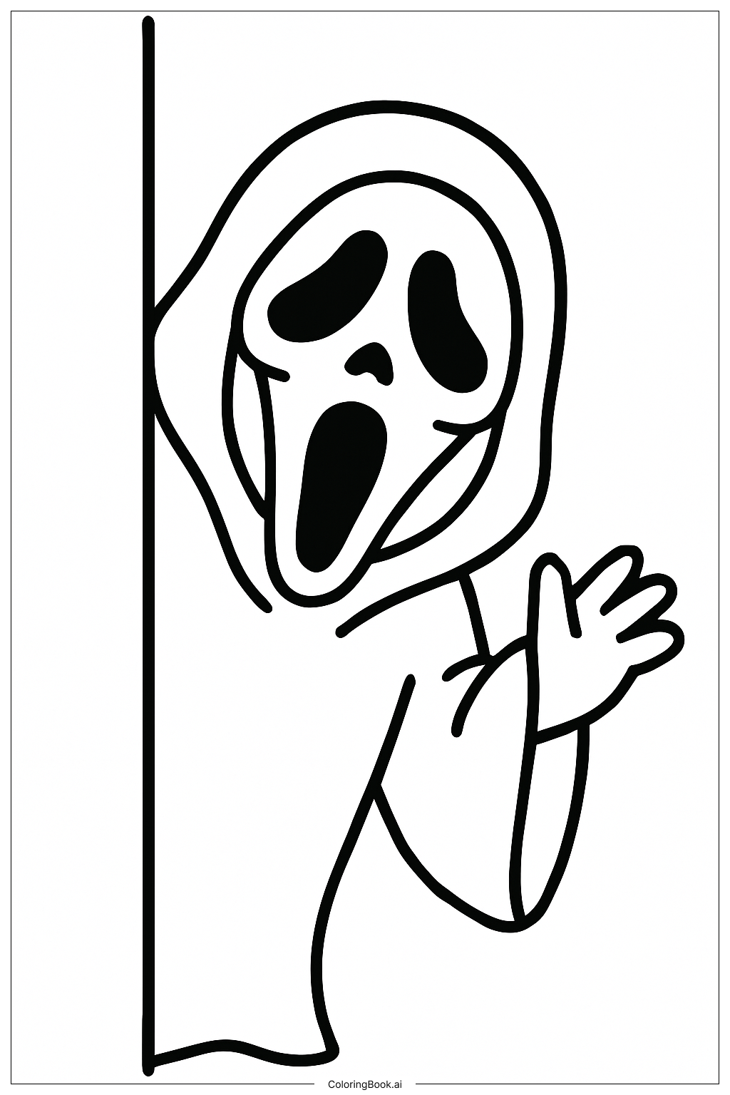  Página para colorear de Ghostface asomándose desde una esquina 