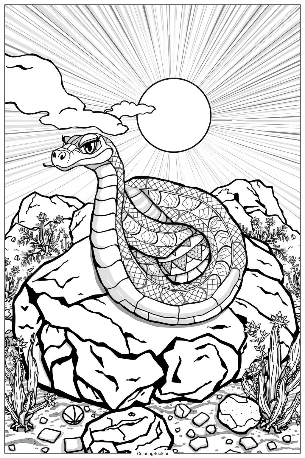  Page de coloriage Serpent se prélassant sur une roche 