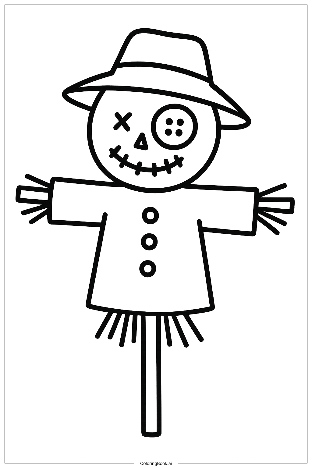 Scarecrow With A Big Button Eye Coloring Page
