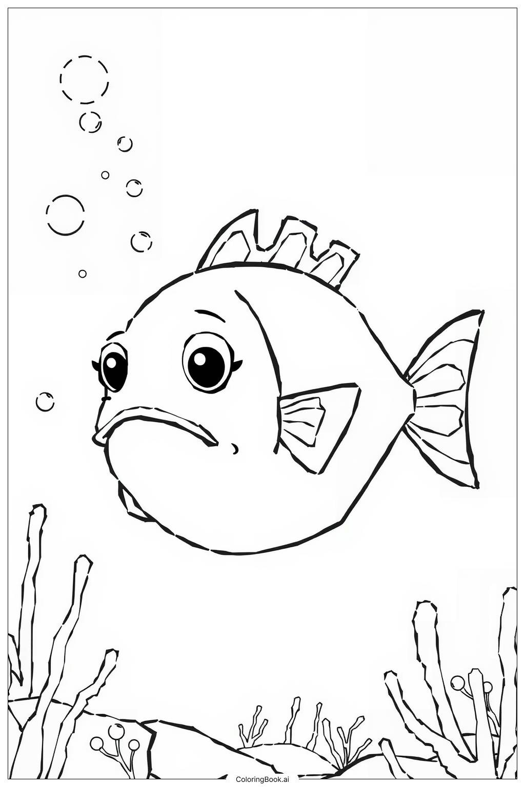  Page de coloriage Poisson Pout Pout dans le grand grand noir 