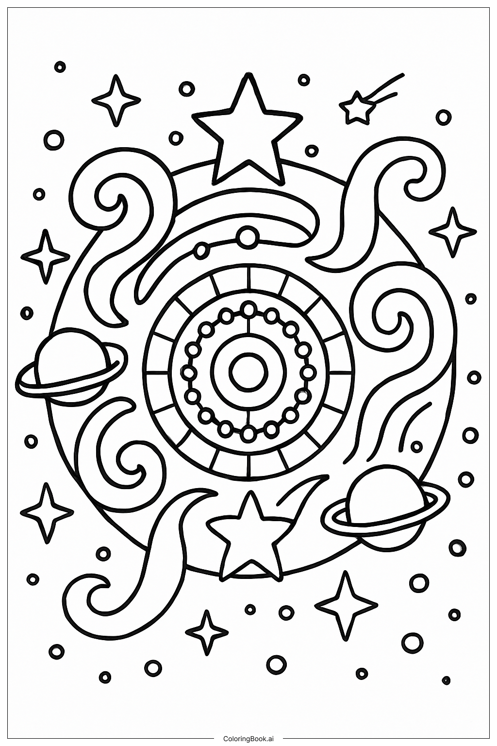  Cosmic Galaxy And Stars Mandala Coloring Page 
