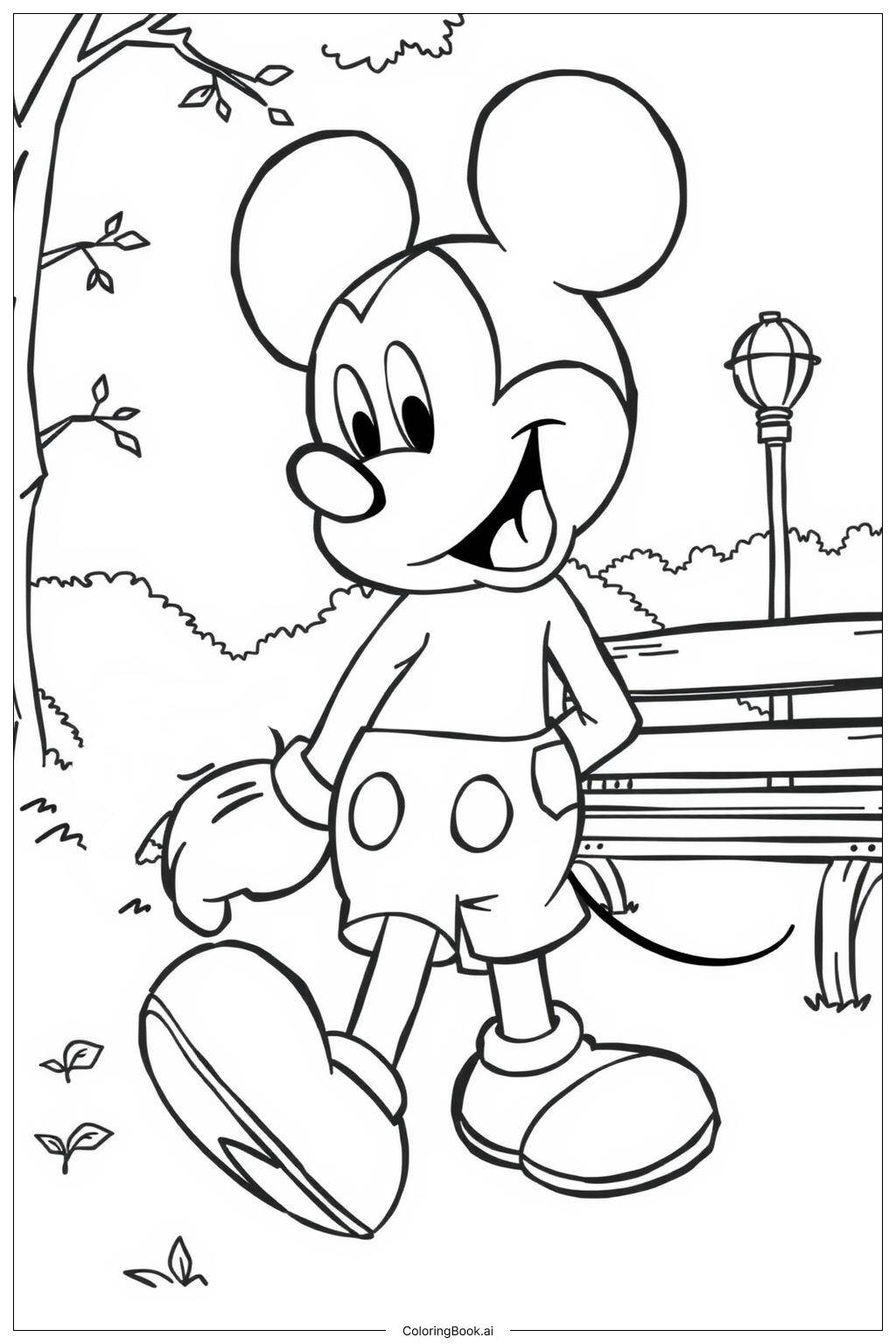  Classic Mickey Mouse in the Park Coloring Page 